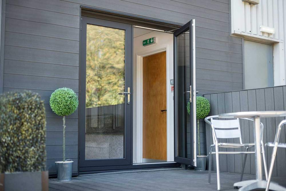 Aluminium French doors on commercial property — London, fitted by A1 Window Construction Ltd