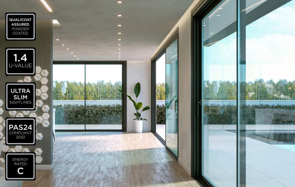 ALUNA aluminium sliding doors in luxury interior — Surrey, fitted by A1 Window Construction Ltd