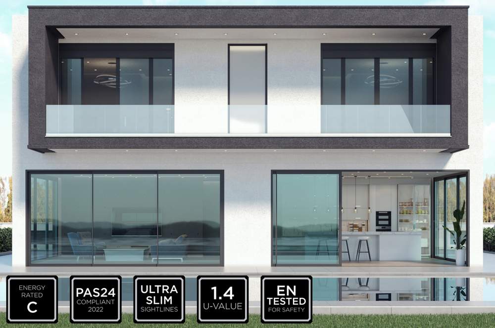 Modern house with large format aluminium sliding doors — Energy Rated C, PAS24