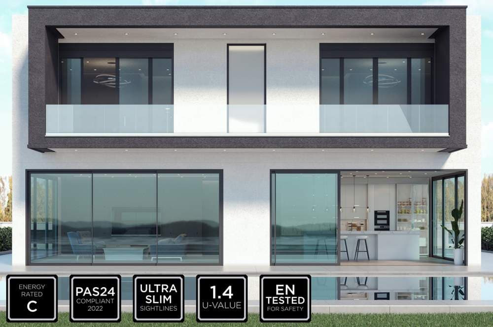 Modern house with large format aluminium sliding doors — Energy Rated C, PAS24
